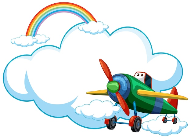 Gratis vector kleurrijk vliegtuig vliegt voorbij de regenboog