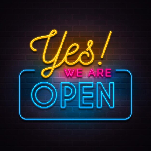 Kleurrijk 'we are open' neonreclame