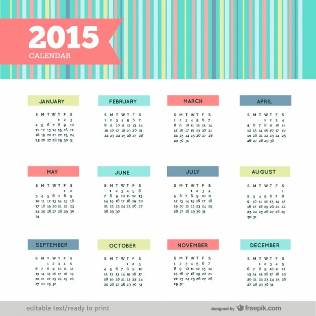 Gratis vector kleurrijke 2015 kalender