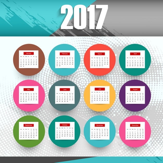 Gratis vector kleurrijke 2017 kalender