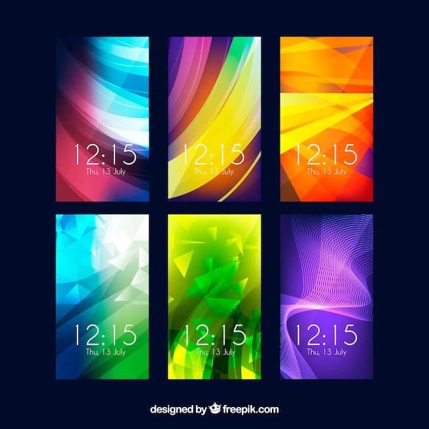 Gratis vector kleurrijke abstracte behang pak voor mobiele telefoon