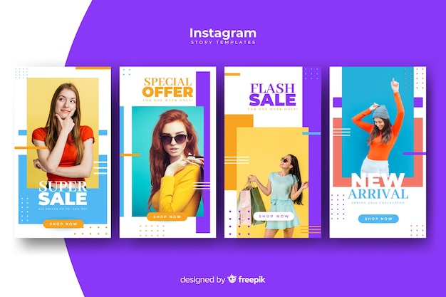 Kleurrijke abstracte verkoop instagram verhalen met foto