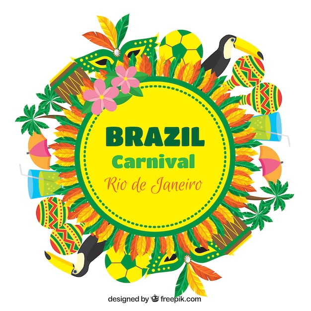 Gratis vector kleurrijke achtergrond met braziliaanse carnaval elementen