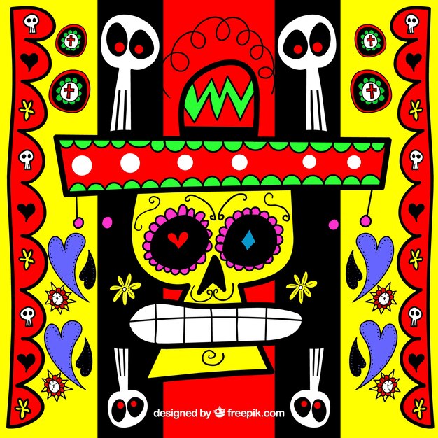 Kleurrijke achtergrond van Mexicaanse schedel