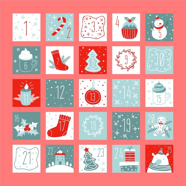 Gratis vector kleurrijke adventskalender in plat ontwerp