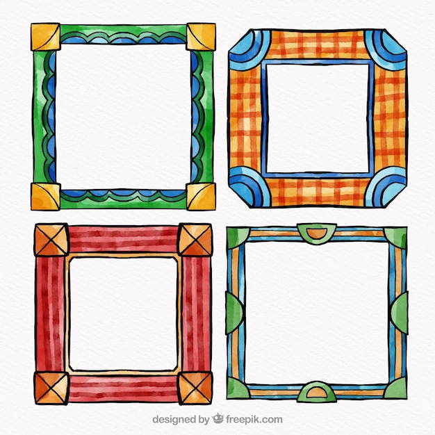 Gratis vector kleurrijke aquarel frame-collectie