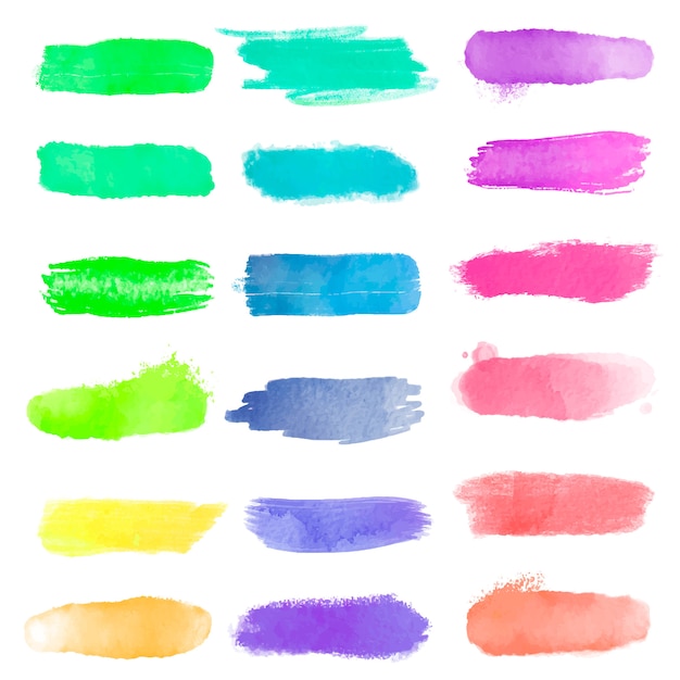 Kleurrijke aquarel penseelstreken instellen