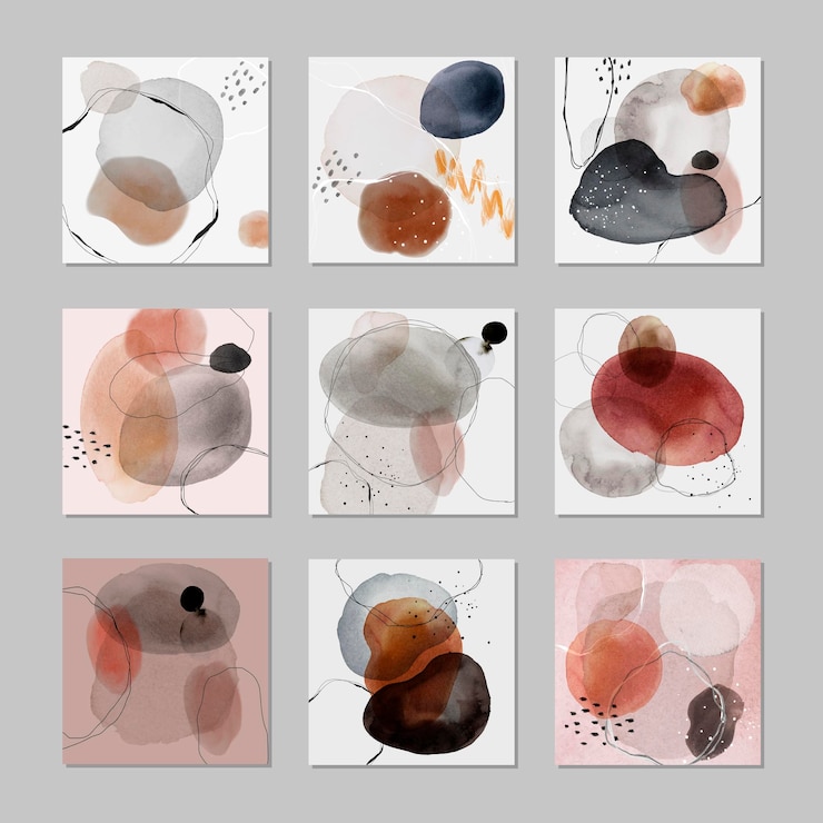 Gratis Vector kleurrijke aquarel vlek badge set sociale advertenties sjabloon vector