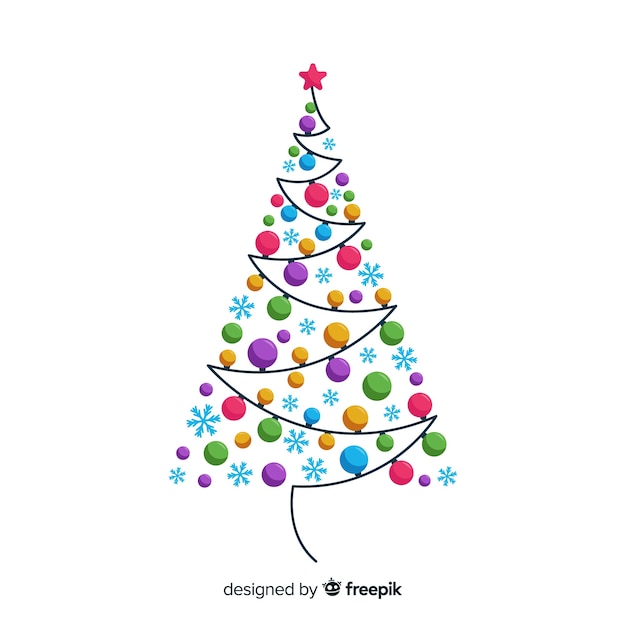 Gratis vector kleurrijke ballen kerstboom achtergrond