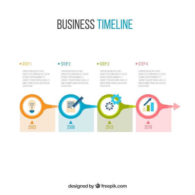 Kleurrijke bedrijfschronologie met vlak ontwerp