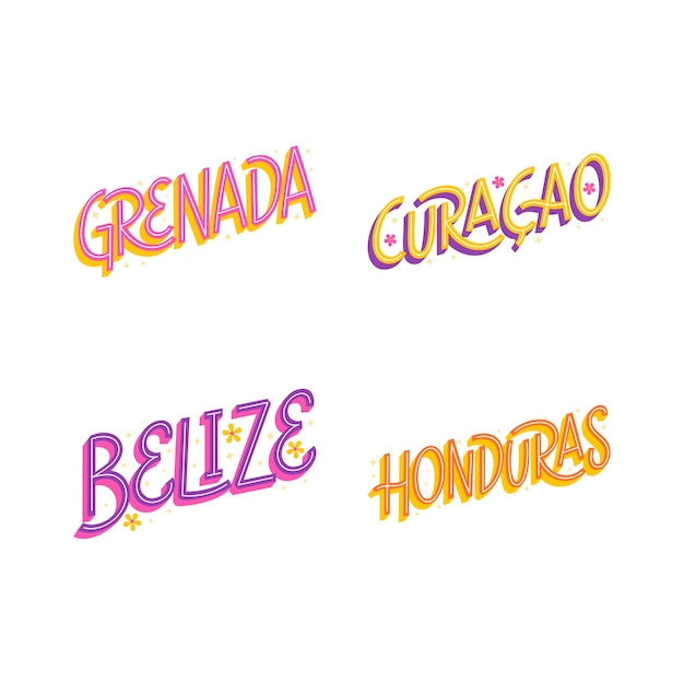 Gratis vector kleurrijke belettering caribische locatie set