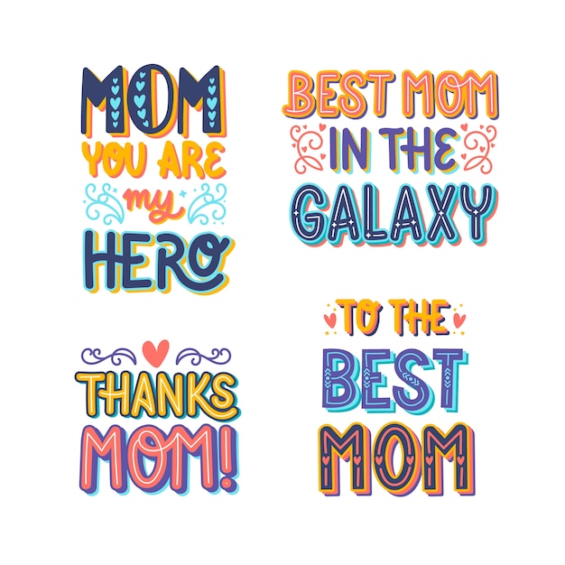 Gratis vector kleurrijke belettering moederdag stickers collectie