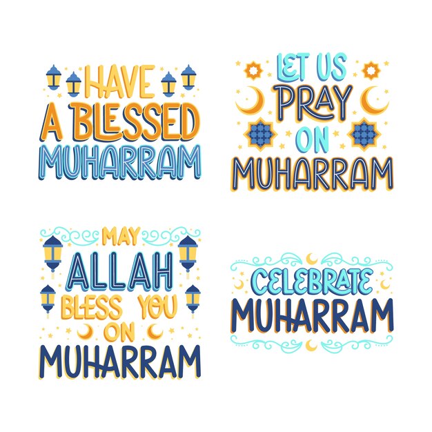 Kleurrijke belettering muharram stickers