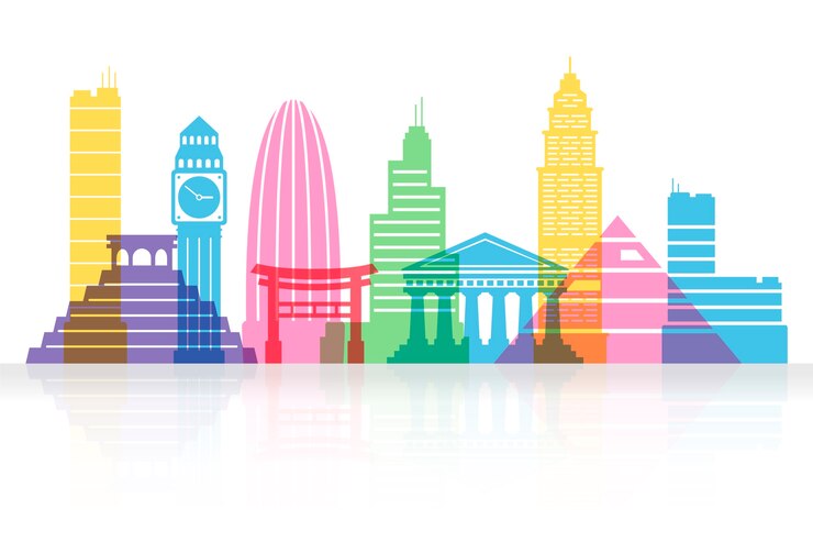 Gratis Vector kleurrijke bezienswaardigheden skyline