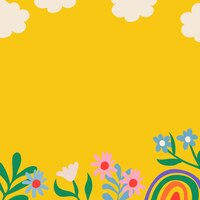 Kleurrijke bloem achtergrond, schattige gele rand, natuur doodle in retro design vector