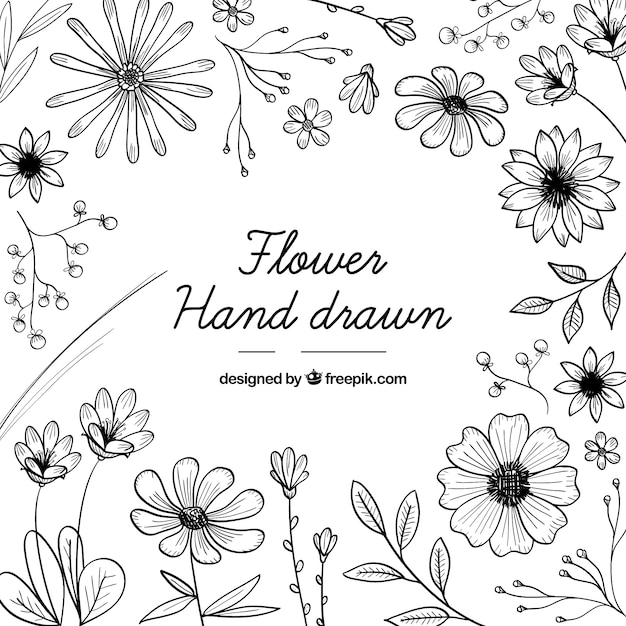 Gratis vector kleurrijke bloemenachtergrond met hand getrokken stijl