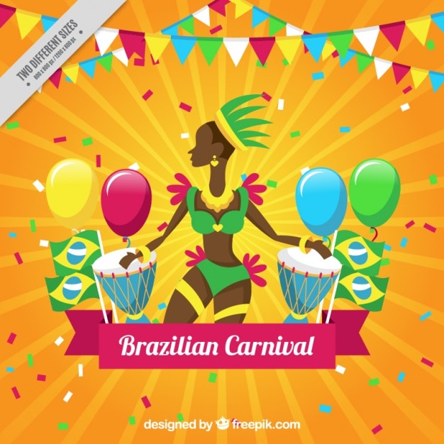 Gratis vector kleurrijke carnaval achtergrond met braziliaanse danser