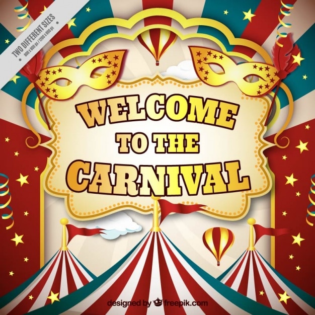 Gratis Vector kleurrijke carnaval achtergrond met tenten in realistische stijl