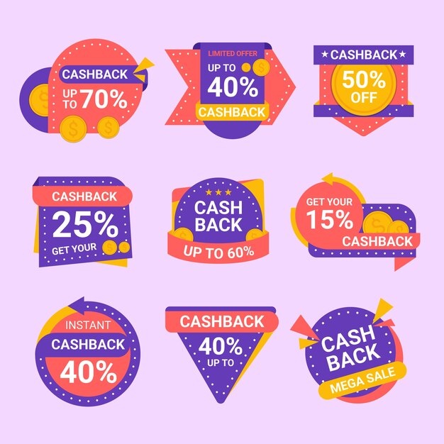 Gratis vector kleurrijke cashback-labels