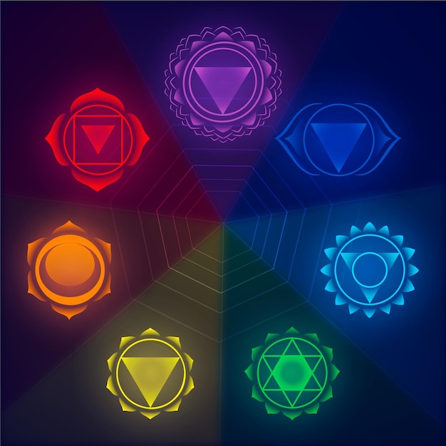 Gratis vector kleurrijke chakra's set