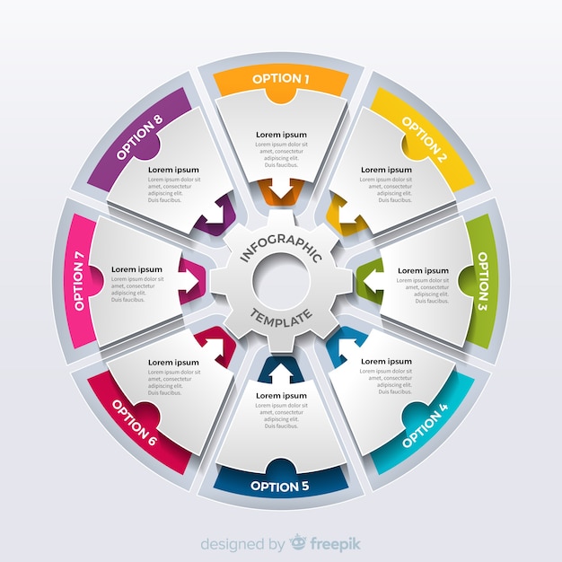 Kleurrijke circulaire infographic stappen