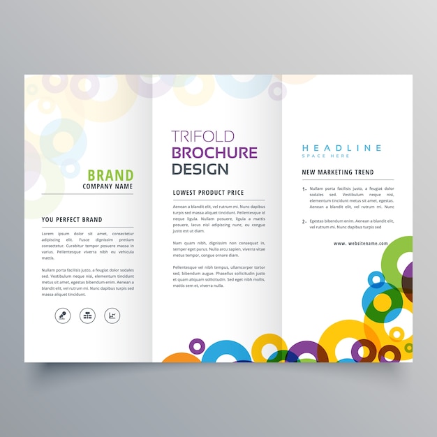 kleurrijke cirkels zaken tri fold brochure vector ontwerp sjabloon
