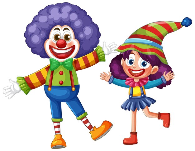 Kleurrijke clown en kind in speelse vectorkunst