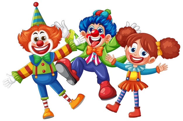 Kleurrijke clown trio in speelse vector stijl