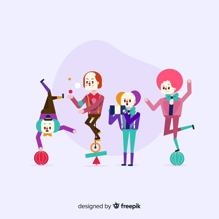 Gratis Vector kleurrijke clowncollectie