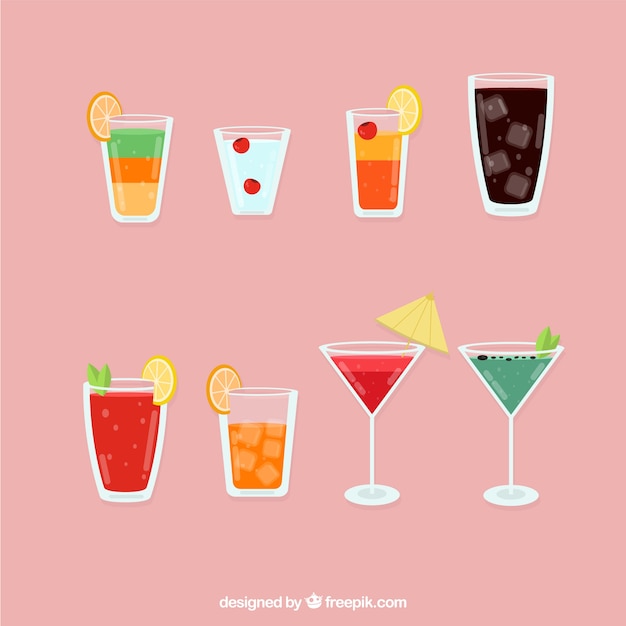 Gratis vector kleurrijke cocktail collectie met platte ontwerp