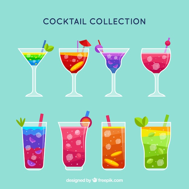 Gratis vector kleurrijke cocktail collectie met platte ontwerp