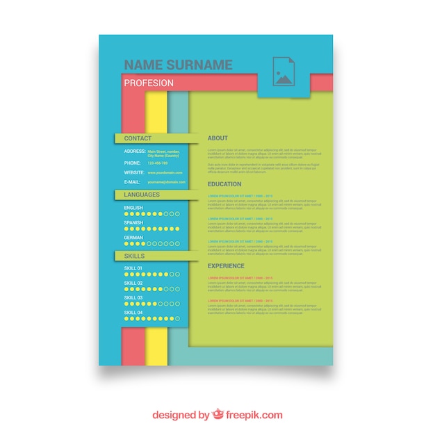 Gratis vector kleurrijke curriculum sjabloon met leuke stijl