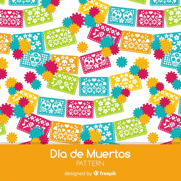 Kleurrijke día de muertos patrooncollectie met plat ontwerp