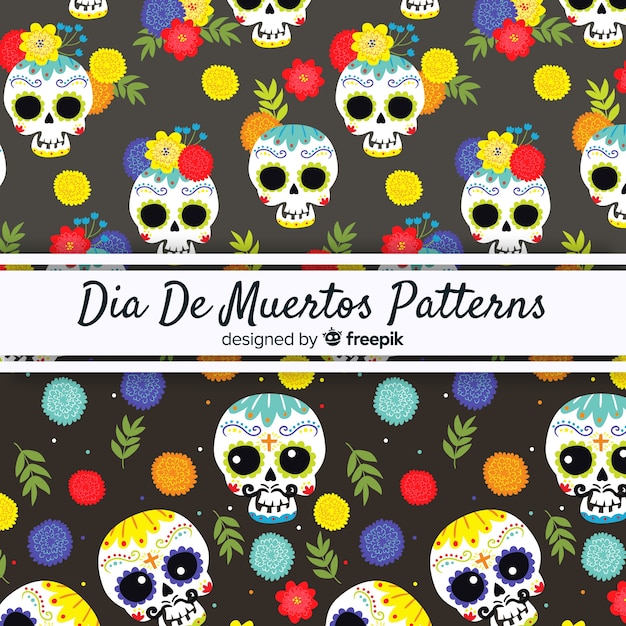 Gratis vector kleurrijke día de muertos patrooncollectie met plat ontwerp