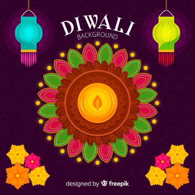 Kleurrijke diwali achtergrond met platte ontwerp