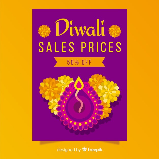 Gratis vector kleurrijke diwali verkoop folder sjabloon met platte ontwerp