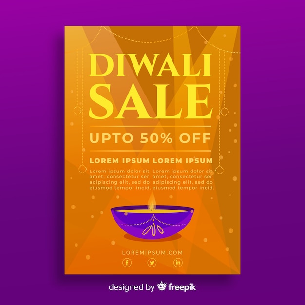 Kleurrijke diwali verkoop folder sjabloon met platte ontwerp