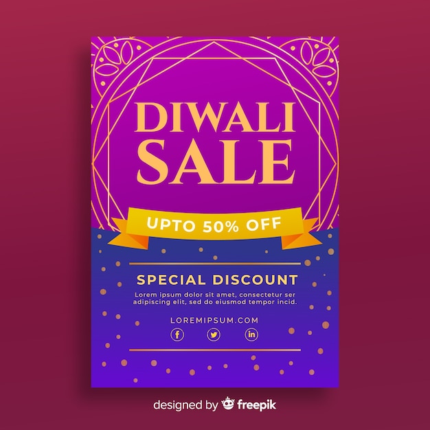 Kleurrijke diwali verkoop folder sjabloon met platte ontwerp