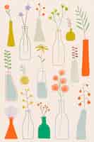 Gratis vector kleurrijke doodle bloemen in vaas