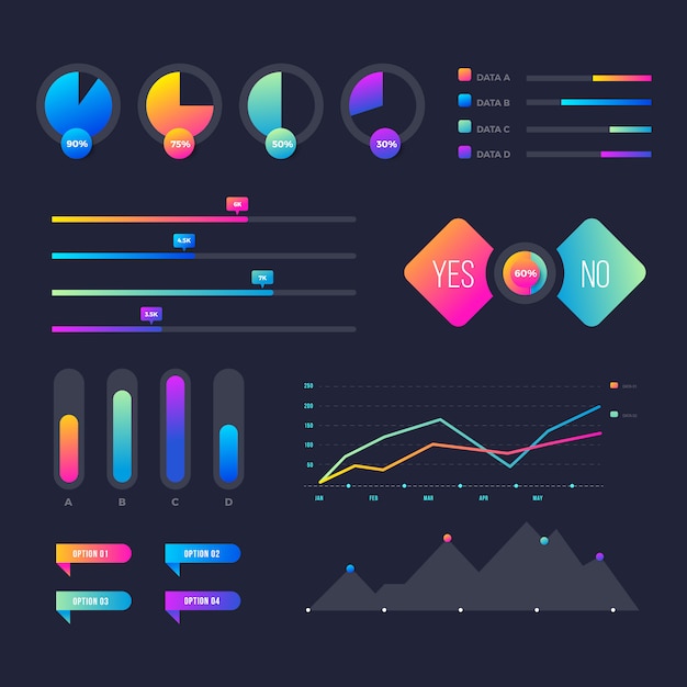 Gratis vector kleurrijke en gradiënt infographic elementen instellen