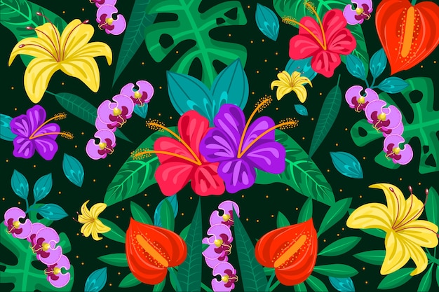 Gratis vector kleurrijke exotische bloemenachtergrond