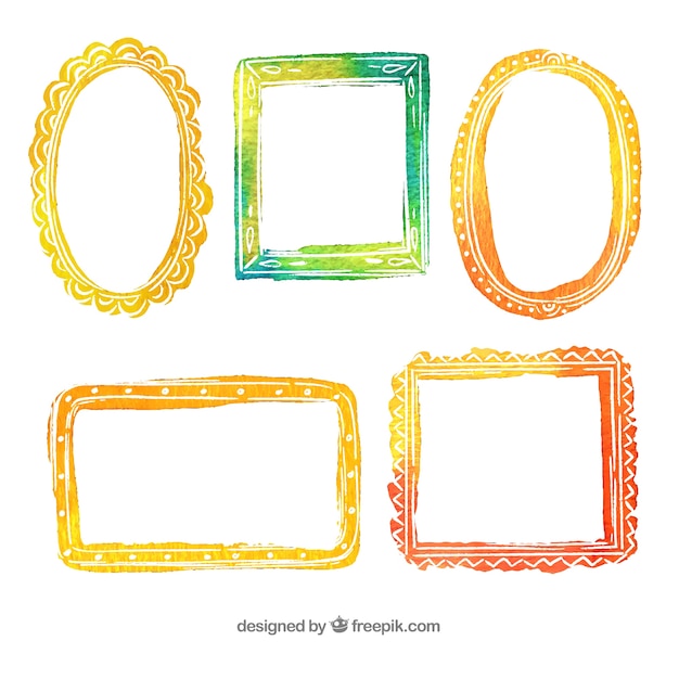 Gratis vector kleurrijke frames collectie in aquarel stijl