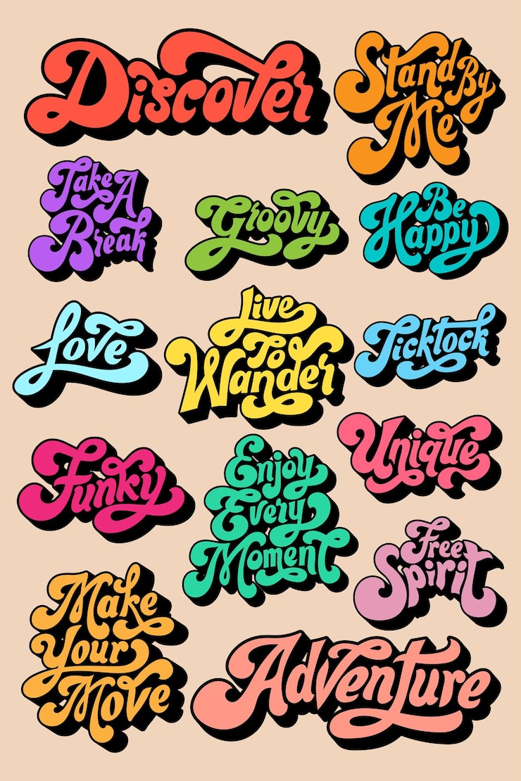 Gratis Vector kleurrijke funky gestileerde scriptlettertypesticker op een beige achtergrondvector