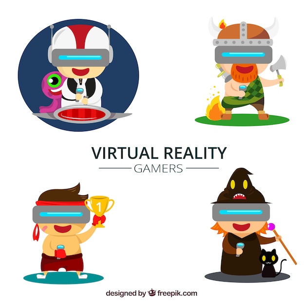 Gratis vector kleurrijke gamers met virtual reality bril
