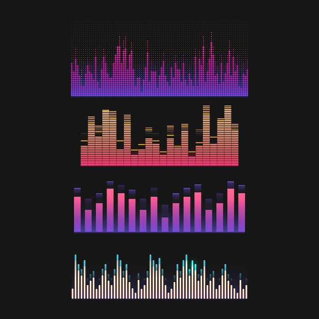 Kleurrijke geluidsgolf equalizer vector ontwerpset