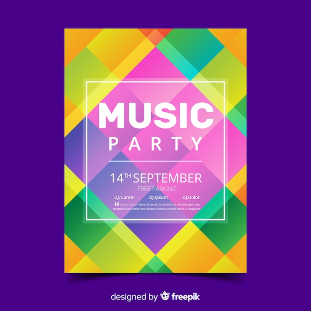 Gratis vector kleurrijke geometrische muziek poster sjabloon