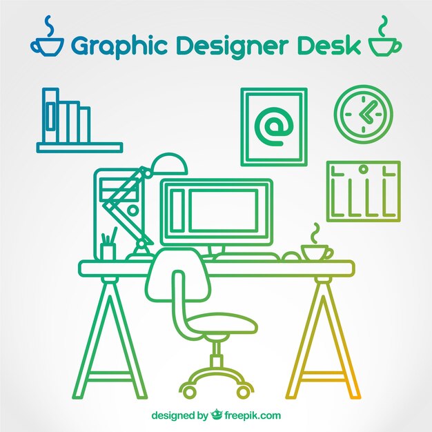 Kleurrijke geschetst grafisch ontwerper desk