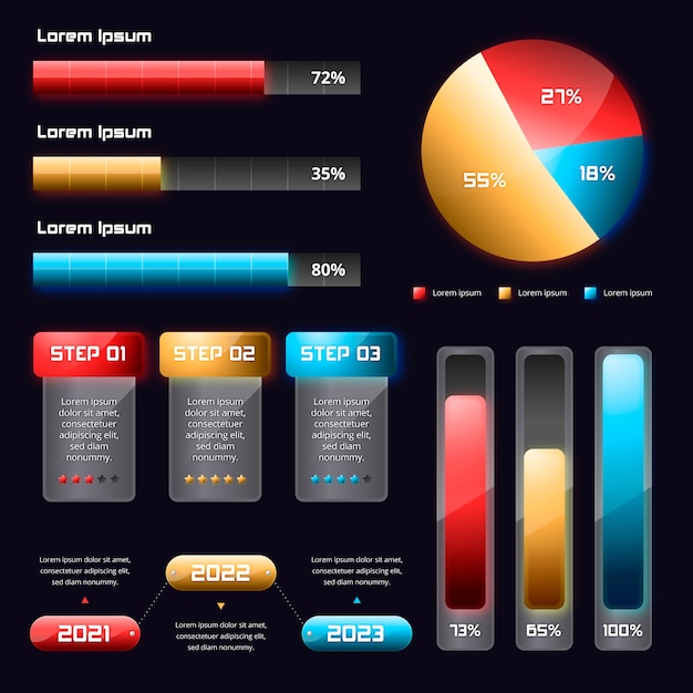 Gratis vector kleurrijke glanzende infographic pack