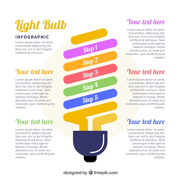 Gratis vector kleurrijke gloeilamp infographic in vlakke stijl