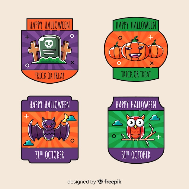 Gratis vector kleurrijke halloween labels collectie in de hand getrokken stijl